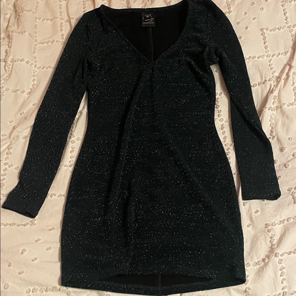 Windsor Black Sparkle Long Sleeve Dress
